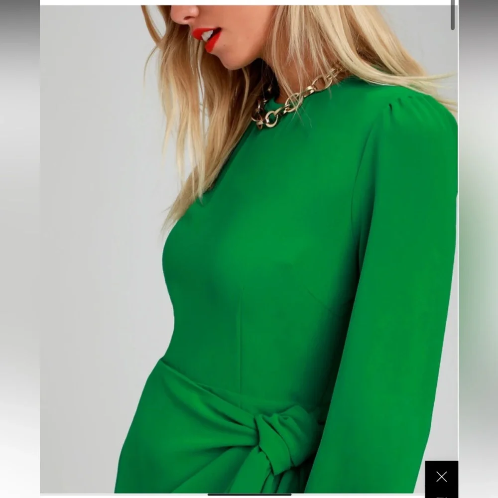 NWT Lulus Believe It or Knot Long Sleeve Tie-Front Skater Dress - Picture 2 of 4